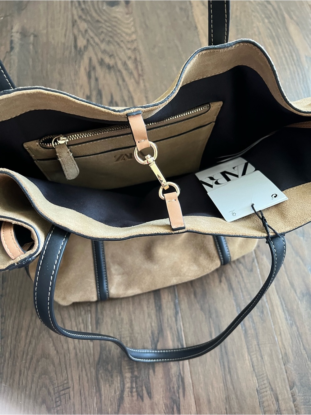 Zara Suede Tote Bag with Leather Handles - Picture 15 of 16